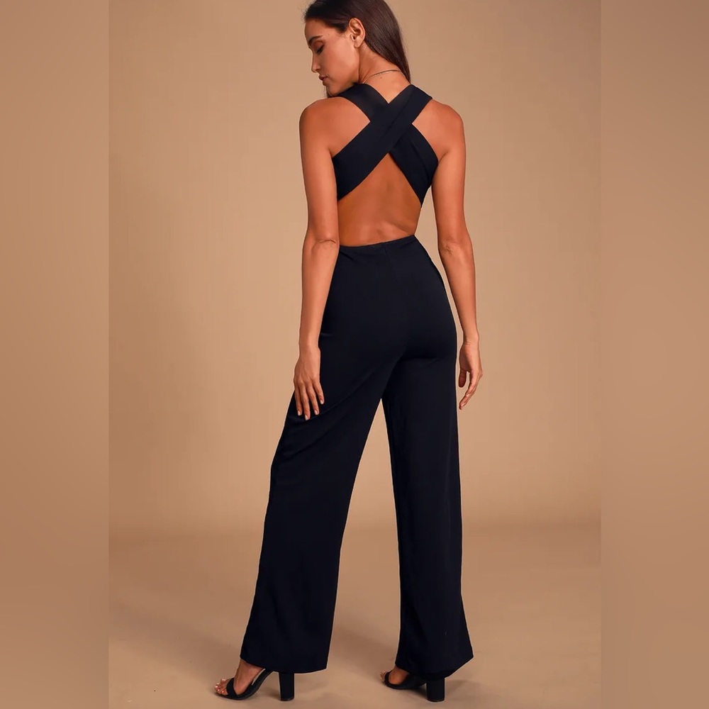 Lulus Thinking Out Loud Black Backless Jumpsuit size small